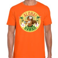 Hawaii feest t-shirt / shirt Aloha Hawaii oranje voor heren - thumbnail