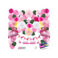 Fissaly® 72 Stuks Tropische Flamingo Feest Decoratie – Roze Ballonnen – Honeycomb Versiering – Hawaii & tropical - thumbnail