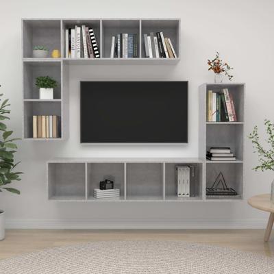 4-delige Tv-meubelset bewerkt hout betongrijs