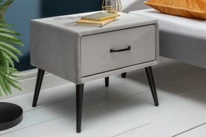 Retro nachtkastje FAMOUS 45cm zilvergrijs fluweel met lade - 40032