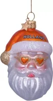 Vondels glazen kerstbal kerstman nederlands elftal met hartjesbril 10cm oranje