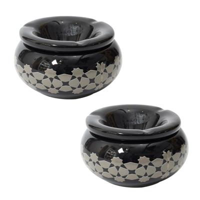 Storm Asbak Marrakesh - 2x - Kunststeen - D8 x H5 cm - zwart - voor binnen/balkon/serre