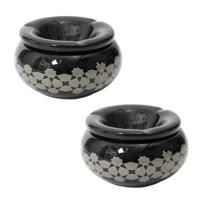 Storm Asbak Marrakesh - 2x - Kunststeen - D8 x H5 cm - zwart - voor binnen/balkon/serre