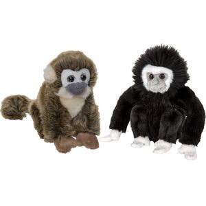 Apen serie zachte pluche knuffels 2x stuks - Squirrel Aap en Gibbon Aap van 18 cm