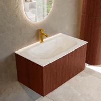 Badmeubel Mondiaz Kurve-Dlux | 80 cm cm | Meubelkleur Ruby | Wastafelkleur Ostra | Solid surface | Wasbak midden spoelbak | 1 kraangat