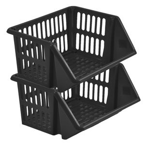 Mand/organizer - 2x - stapelbaar - zwart - 35 x 29 x 27 cm