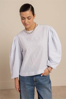 Studio Anneloes Florence Stripe Top 13583 T-shirt Korte Mouw 6610 Light Blue/off White