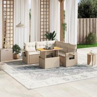 6-delige Loungeset met kussens poly rattan beige