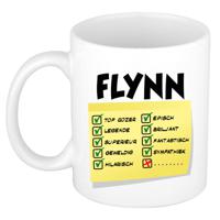 Naam mok Flynn - wit - top gozer - keramiek - 300 ml - cadeau collega beker