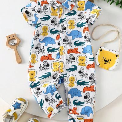 Baby Boy Cute Animal Pattern Polo Neck Short Sleeve Romper With Complimentary Lion Head Messenger Bag Multicolor / 2-3Y