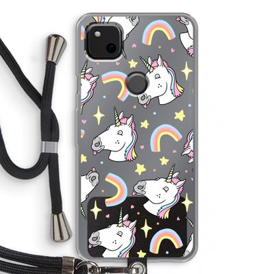 Rainbow Unicorn: Pixel 4a Transparant Hoesje met koord