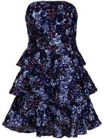 Marchesa Notte robe courte Bouquets à sequins - Bleu