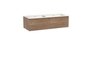 Storke Edge zwevend badmeubel 130 x 52 cm ruw eiken met Mata dubbele wastafel in solid surface