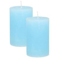 Atmosphera Stompkaars - 2x - lichtblauw - 5 x 8 cm - klein rustiek model - cilinderkaars - kaars