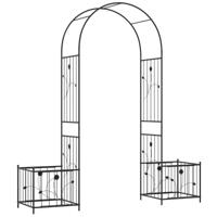 Tuinhuisjes met 2 Plantenbakken Boogvormig Latwerk met Grondpennen voor Klimplanten Rozen en Wijnstokken