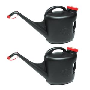 Kunststof jerrycan/gieter zwart voor brandstof - 2x stuks - met schenktuit - 11 liter - L65 x B20 x