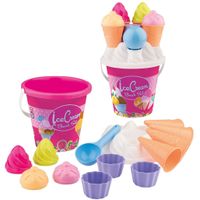Strand/zandbak speelgoed roze emmer met vormpjes en ijsvormpjes - thumbnail