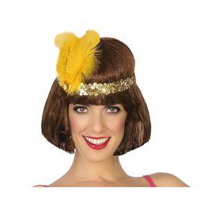 Charleston Flapper Hoofdband - met veer en glitters - goud - Dames - jaren 20/Twenties thema   -