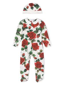 Dolce & Gabbana Kids logo-embroidered floral-print babygrow set - Blanc