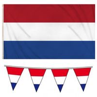 Nederlandse vlaggen set vlag 90 x 150 cm/vlaggenlijnen 10 meter - thumbnail