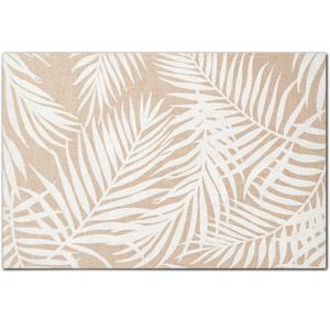 Zeller placemats palm bladeren print - 1x - linnen - 45 x 30 cm - beige/wit