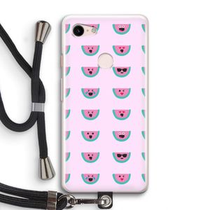 Smiley watermeloenprint: Pixel 3 Transparant Hoesje met koord