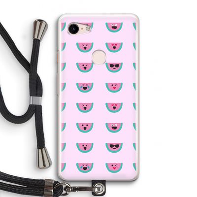 Smiley watermeloenprint: Pixel 3 Transparant Hoesje met koord