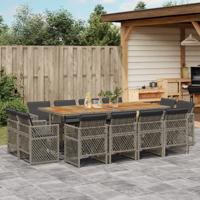 13-delige Tuinset met kussens poly rattan grijs