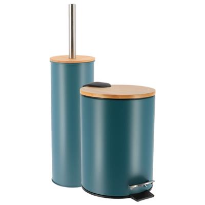 Tendance Badkamerset prullenbak en toiletborstel - Bamboo vibe - soft close - petrol - 3 liter - met