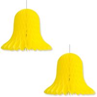 2x Kerstversiering gele kerstklokken lampionnen 30 cm