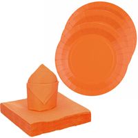 Santex servies set karton - 10x bordjes/25x servetten - oranje   - - thumbnail