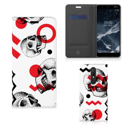 Mobiel BookCase Nokia 5.1 (2018) Skull Red
