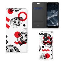 Mobiel BookCase Nokia 5.1 (2018) Skull Red