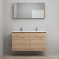 On-Line Badkamermeubelset - 120 cm - Bouwpakket - Greeploos 2 Deuren - Acryl Wastafel - 2 Kraangaten - Spiegelkast - Eiken