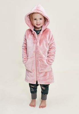 Roze meisjes badjas met rits en capuchon-104/110