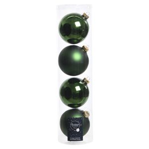 4x Donkergroene glazen kerstballen 10 cm glans en mat