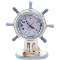 Maritieme decoratie stuurwiel thema tafelklok - Hout - 21 x 27 cm - blauw/wit Maritieme decoratie stuurwiel thema tafelklok - Hout - 21 x 27 cm - blauw/wit