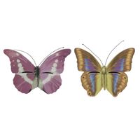 Set van 2x stuks bruin/geel en roze vlinder insectenhotels 20 cm - Insectenhotel - thumbnail