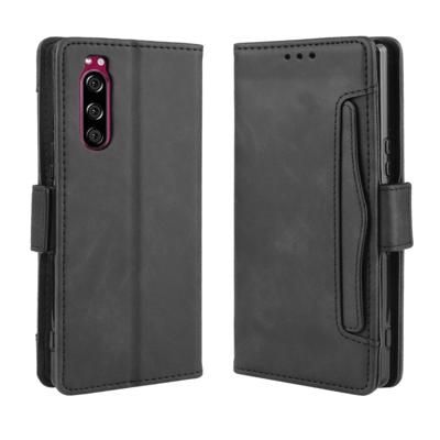 Voor Sony Xperia 5 portemonnee stijl huid voelen kalf patroon lederen draagtas met aparte kaartsleuf (zwart)
