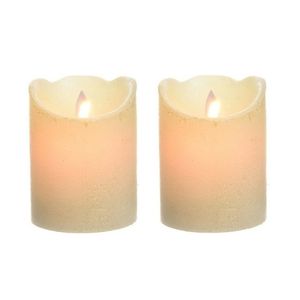 2x Parel witte LED kaarsen/stompkaarsen 10 cm flakkerend