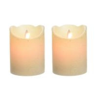 2x Parel witte LED kaarsen/stompkaarsen 10 cm flakkerend