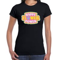 Jaren 60 Happy Flower Power verkleed shirt zwart dames