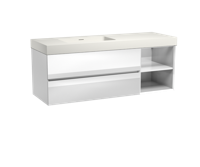 Storke Edge zwevend badmeubel 150 x 52 cm hoogglans wit met Mata High asymmetrisch linkse wastafel in mat witte solid surface - thumbnail