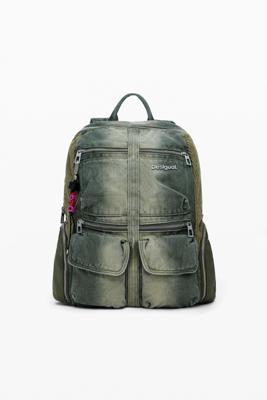 Grote gecombineerde denim rugzak - GREEN - U