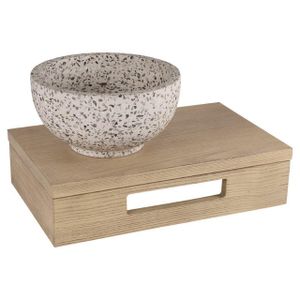 Differnz fonteinset - 40x25x10cm - Rechthoek - 0 kraangaten - zwart/wit terazzo waskom - Hout licht eiken SW642466 / SW794594