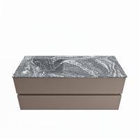 MONDIAZ VICA-DLUX 120cm badmeubel onderkast Smoke 2 lades. Inbouw wastafel CLOUD links 1 kraangat, kleur Lava.