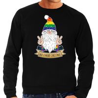 Foute Kersttrui/sweater voor heren - Pride Gnoom - zwart - LHBTI/LGBTQ kabouter - thumbnail