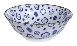 Blauw/Witte Kom - Lucky Cats - 1000ml - 18.2 x 7.7cm