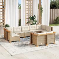 9-delige Loungeset met kussens poly rattan beige