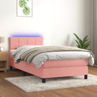 Boxspring met matras en LED fluweel roze 90x200 cm